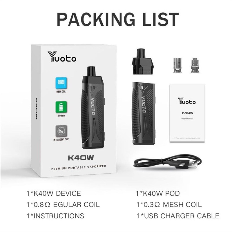 yuoto k40w pod system kit 1500mah packing list