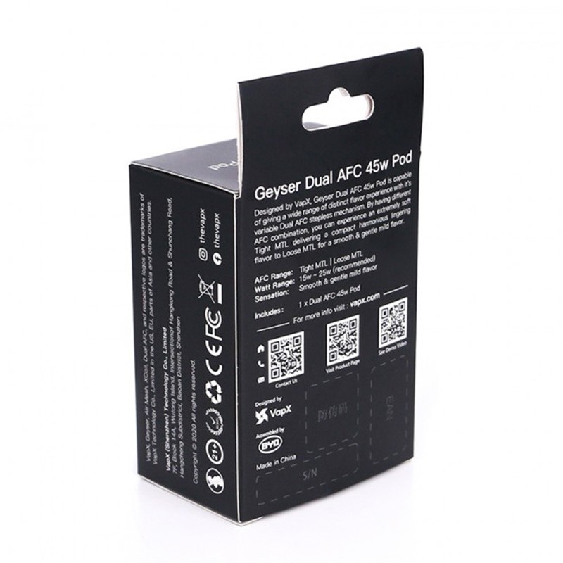 vapx geyser dual afc pod cartridge box back