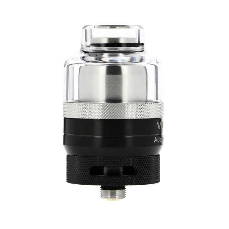voopoo rta pod 2ml with black deck front view black & silver