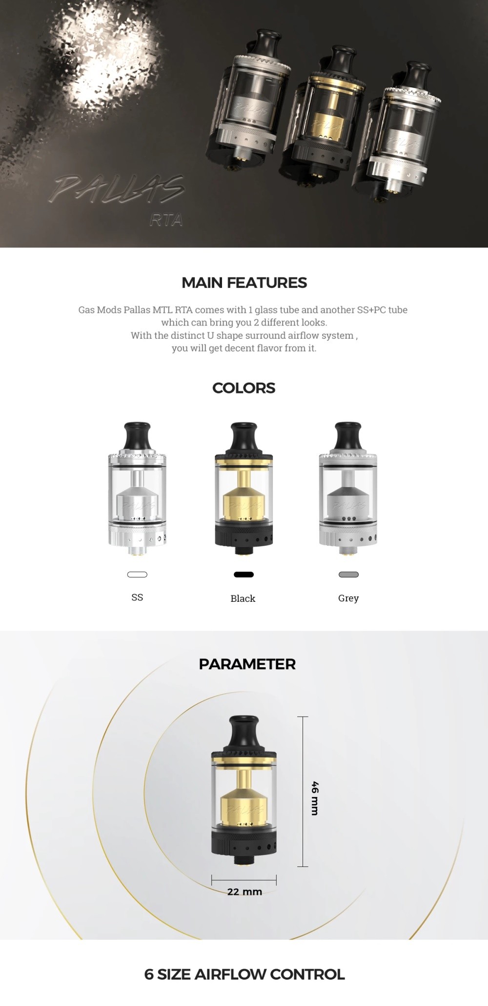 Gas Mods Pallas MTL RTA Main Features