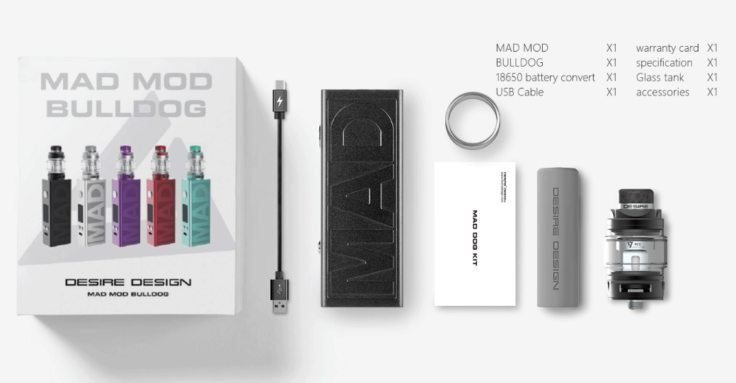 Desire Mad Mod Kit 108W with Bulldog Tank Packing Include