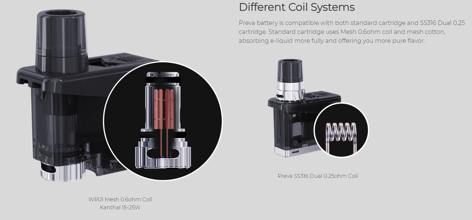 Wismec Preva Replacement Pods Cartridge different coil systems