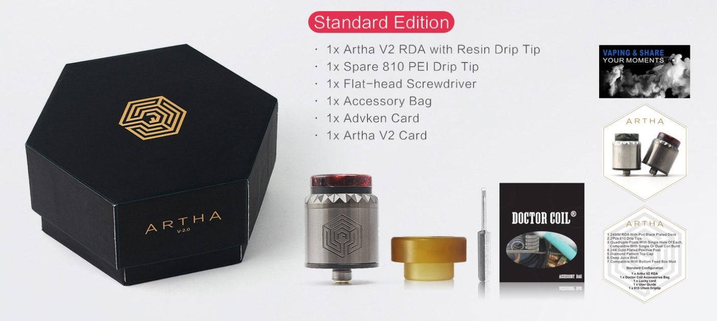 Advken Artha V2 RDA 24mm package contents