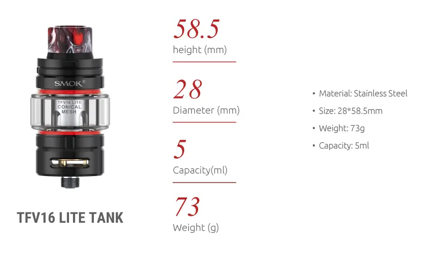 Smok TFV16 Lite Tank Parameter