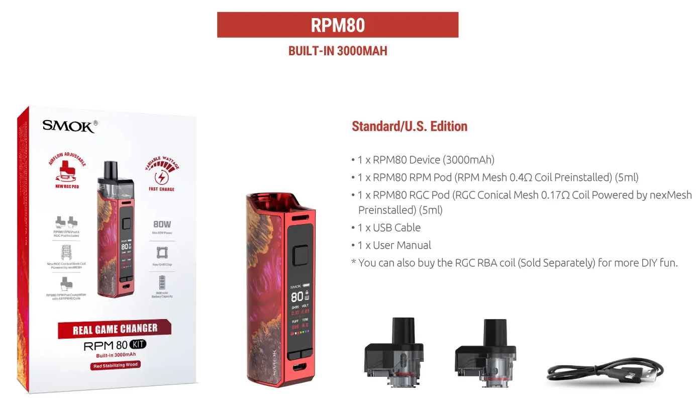 SMOK RPM80 Mod Pod Kit Package Contents