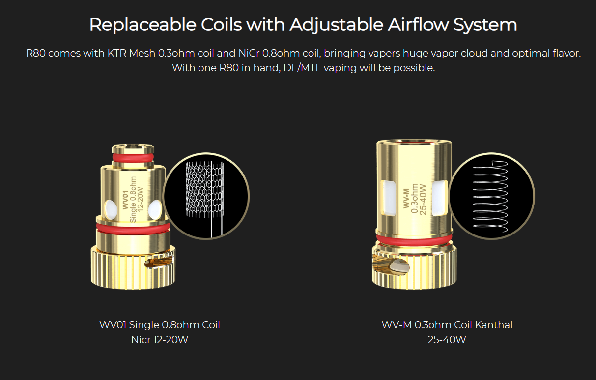 R80 WV Coils with an Airflow Adjustment System