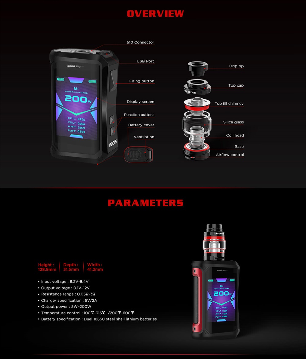 Geekvape Aegis X Kit parameters