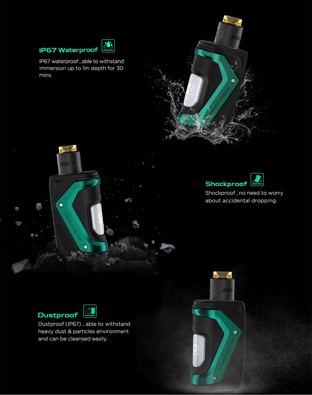 GeekVape Aegis Squonker Kit IP67 waterproof, shockproof and dustproof