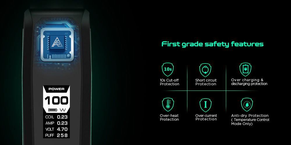GeekVape Aegis Squonker TC Box Mod first grade safety features