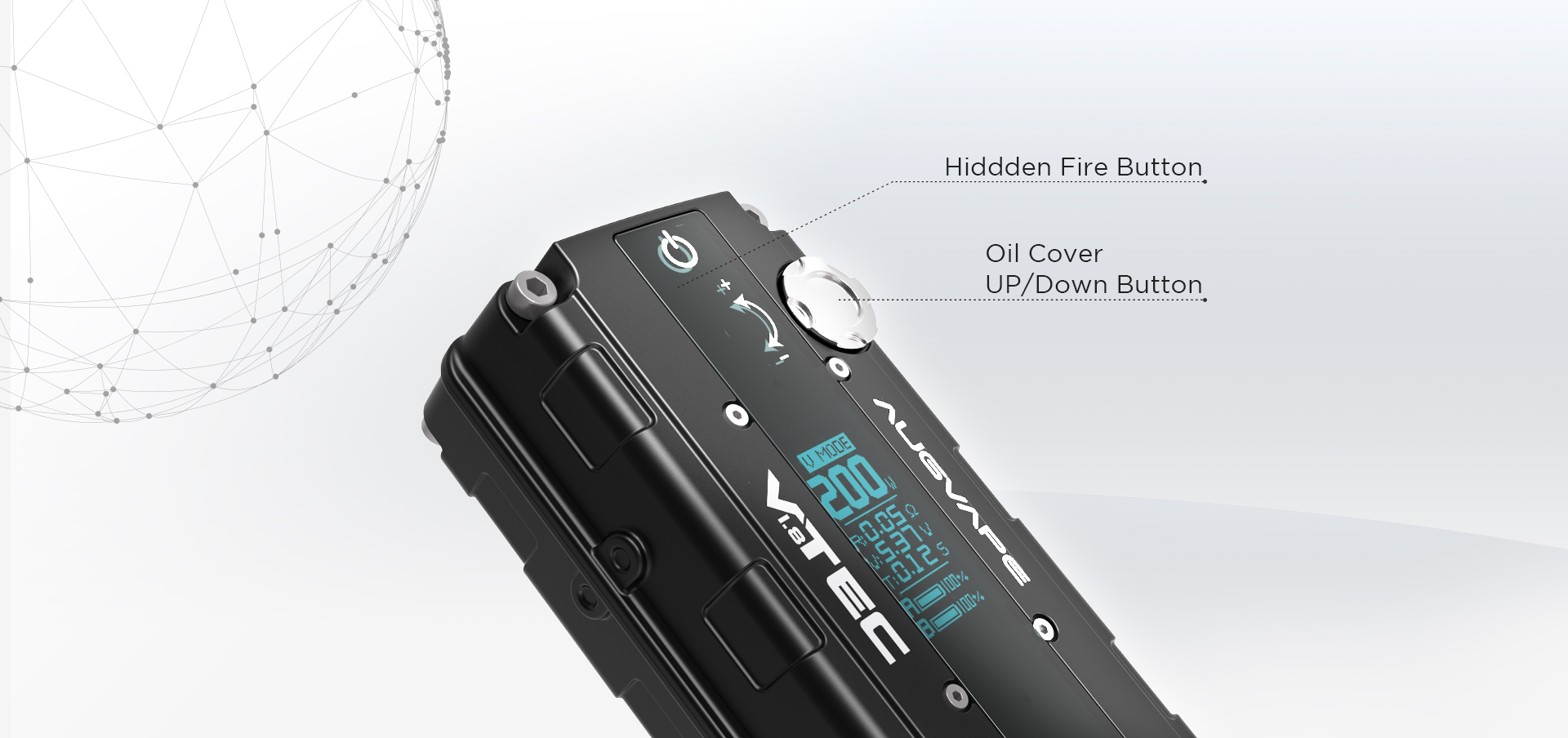 Augvape VTEC1.8 BOX Mod Hidden fire button and Dual battery life indicator