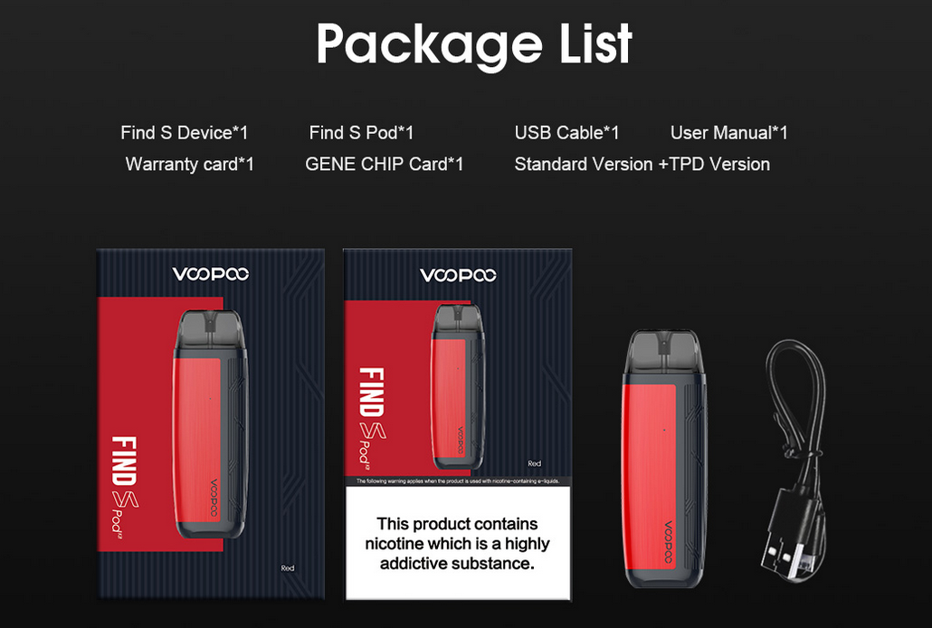 VOOPOO Find S Pod Kit Package List