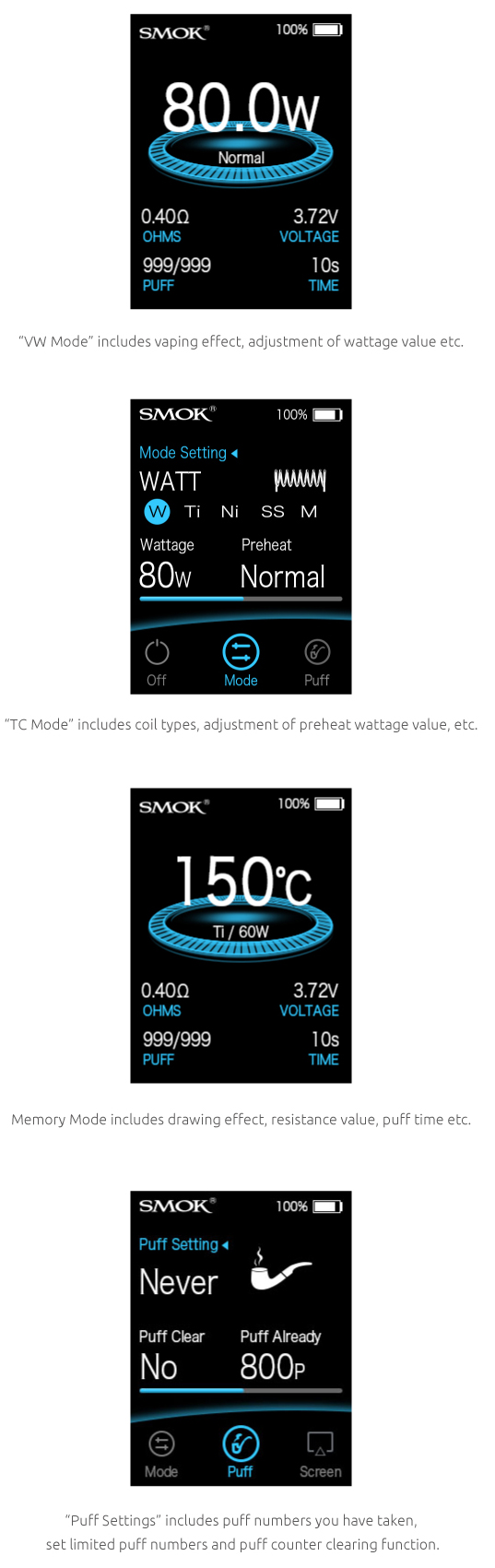 SMOK X-PRIV Baby menu