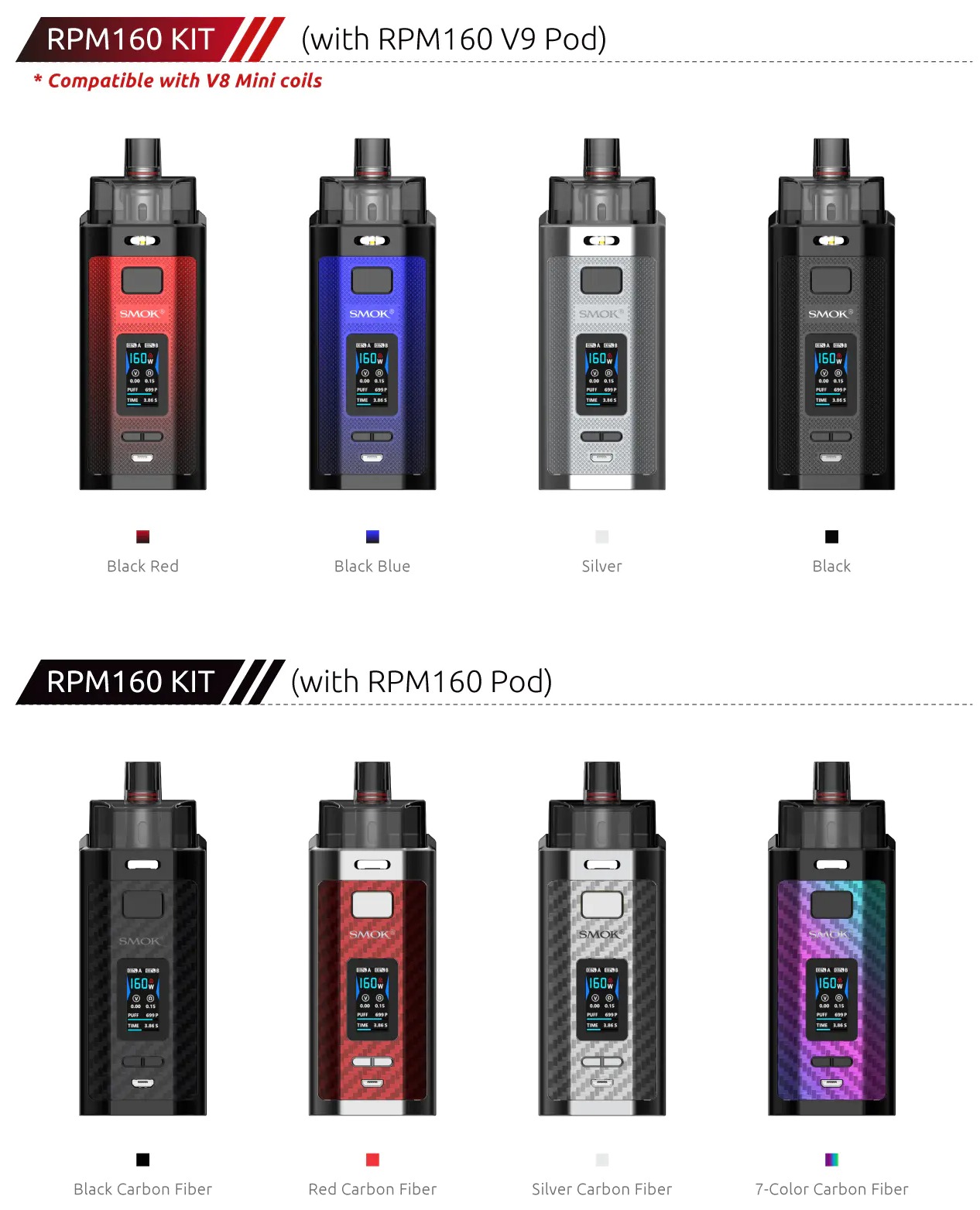 smok rpm160 8 colors available