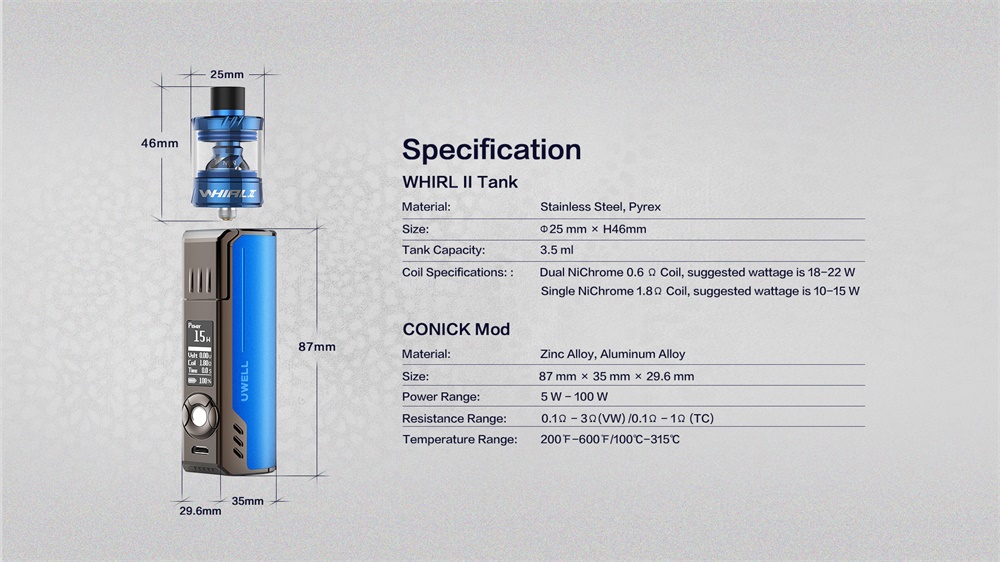 Uwell Whirl 2 Kit Specification
