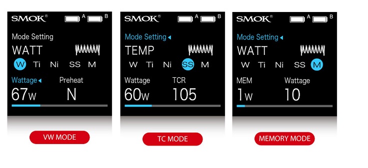 SMOK S-PRIV Kit modes